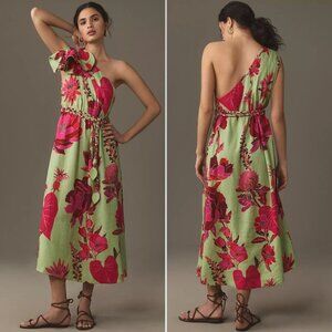 NWT Farm Rio Fresh Garden One Shoulder Midi Dress size Small Green Pink Floral
